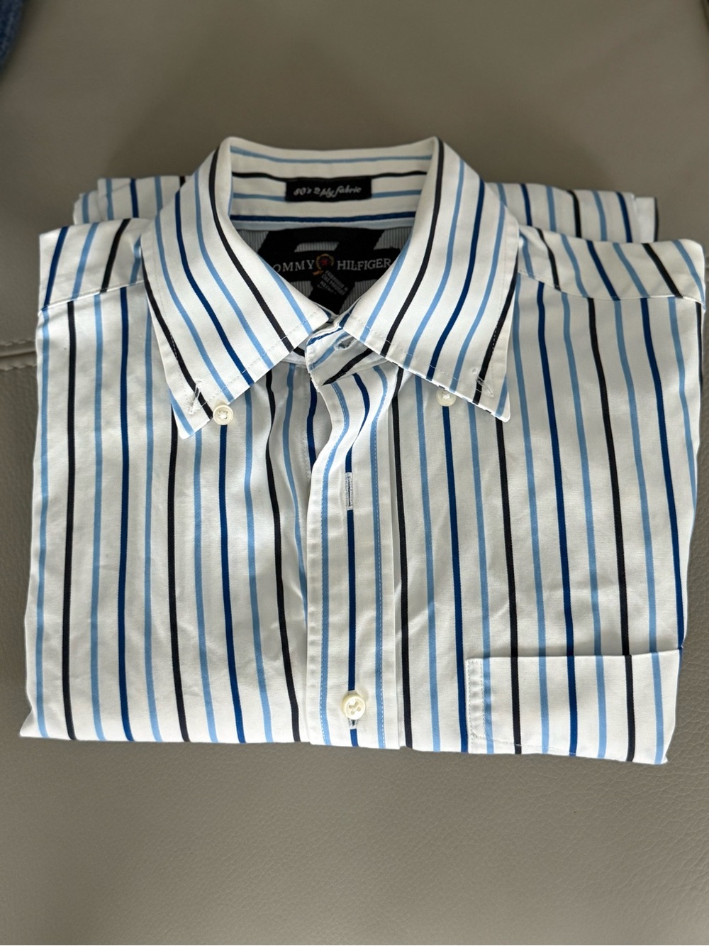 Tommy Hilfiger White Shirt with Blue & Black Stripes